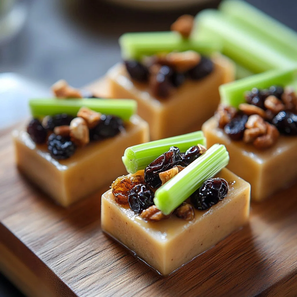 Ants on a Log healthy snack with celery, peanut butter, and raisins