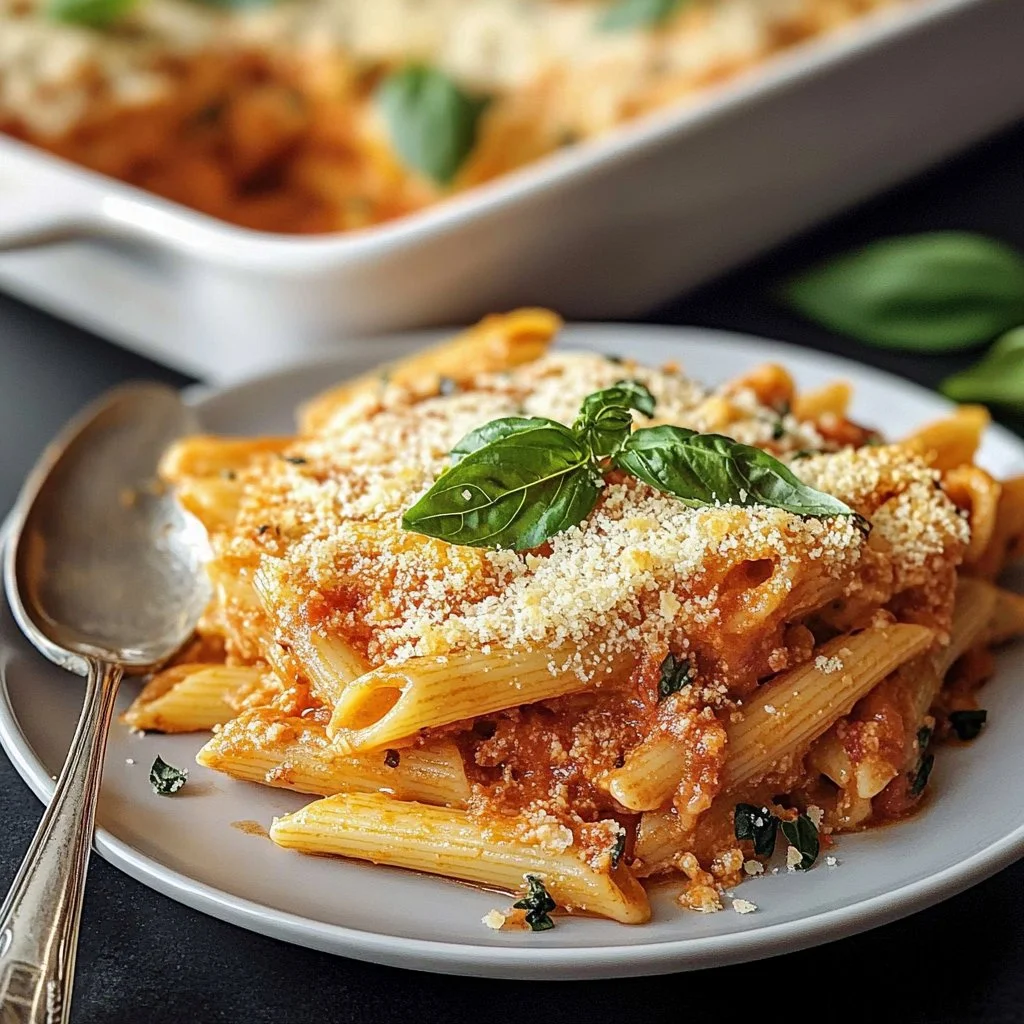 Delicious Baked Chicken Parmesan Pasta served in a bowl