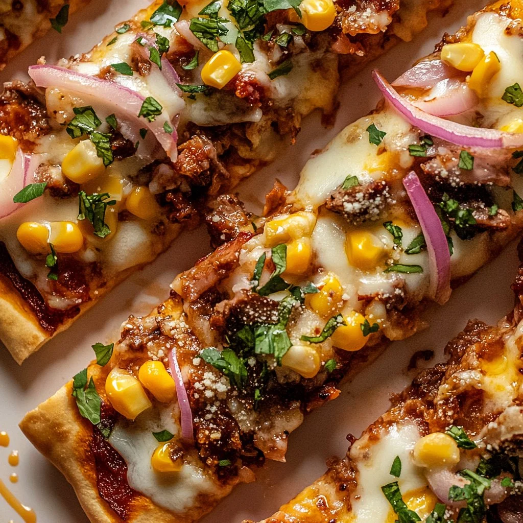 BBQ Chicken Corn Pizza with Ranch topped with fresh ingredients