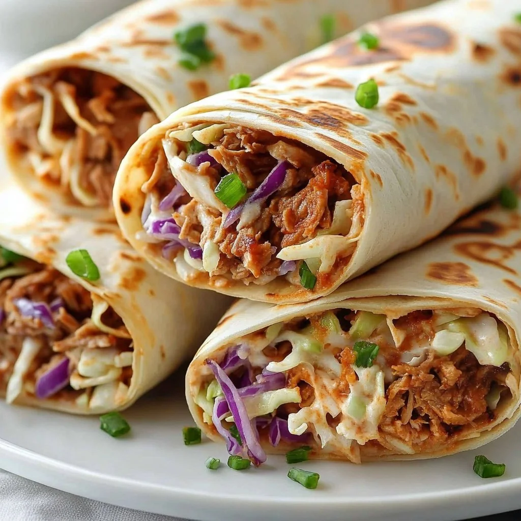 Delicious BBQ chicken wraps ready to serve with fresh ingredients