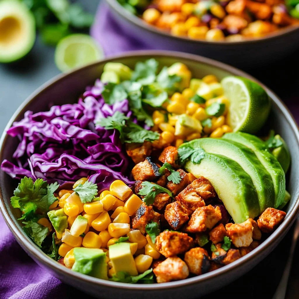 Bold Southwestern Tempeh Taco Salad bowl with fresh toppings