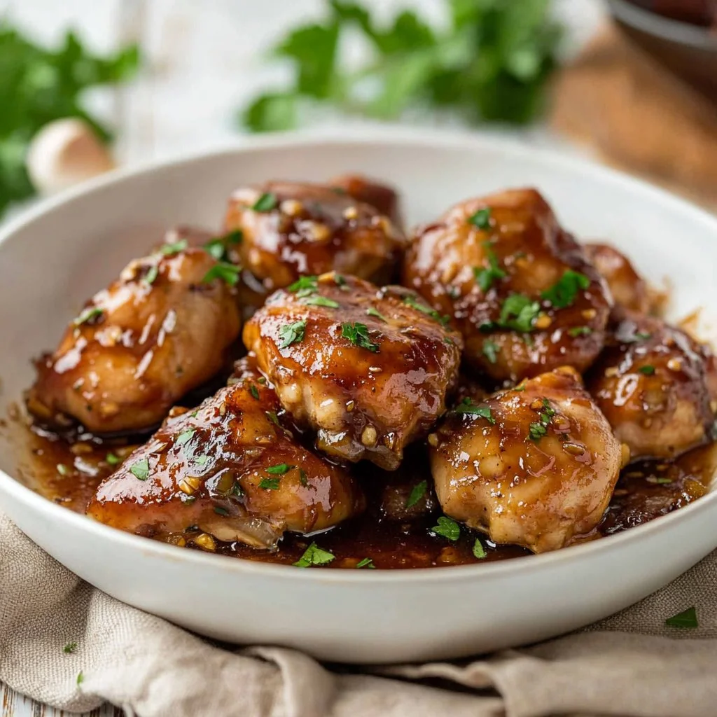 Delicious Brown Sugar Garlic Chicken served with vegetables on a plate.