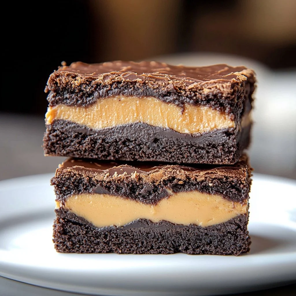Decadent brownies stuffed with creamy peanut butter filling