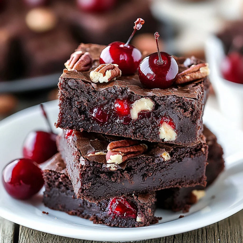 Delicious brownies topped with cranberries and pecans, perfect for dessert.