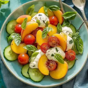 Burrata Peach Caprese Salad with ripe peaches and creamy burrata cheese