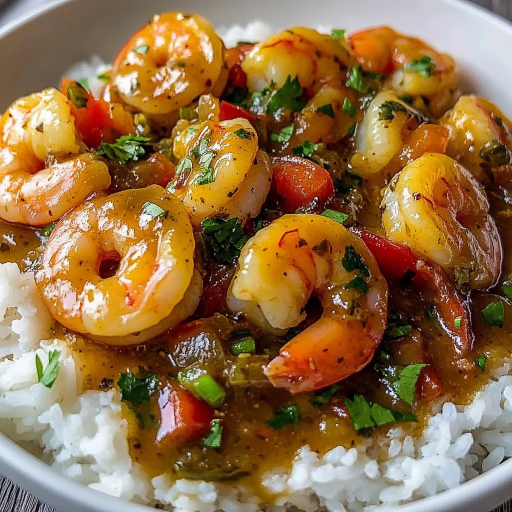 Delicious Cajun Crawfish Etouffee served in a bowl with rice and herbs