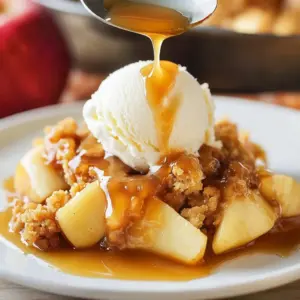 Delicious caramel apple dump cake topped with caramel drizzle and apple slices