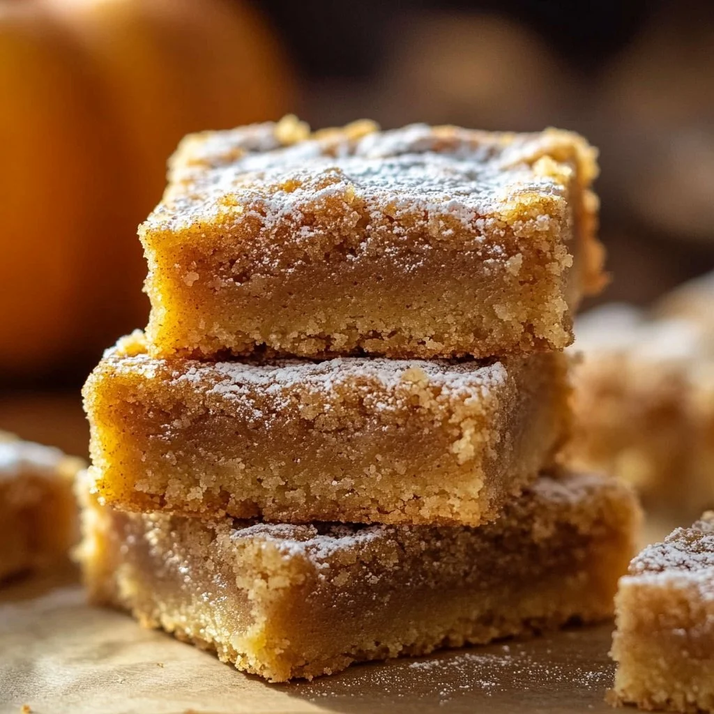 Chewy pumpkin snickerdoodle brownies topped with cinnamon sugar