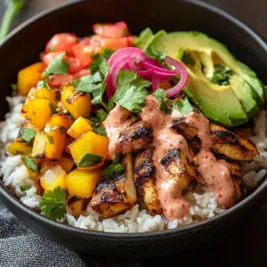 Chicken served with crispy fried plantains on a vibrant plate