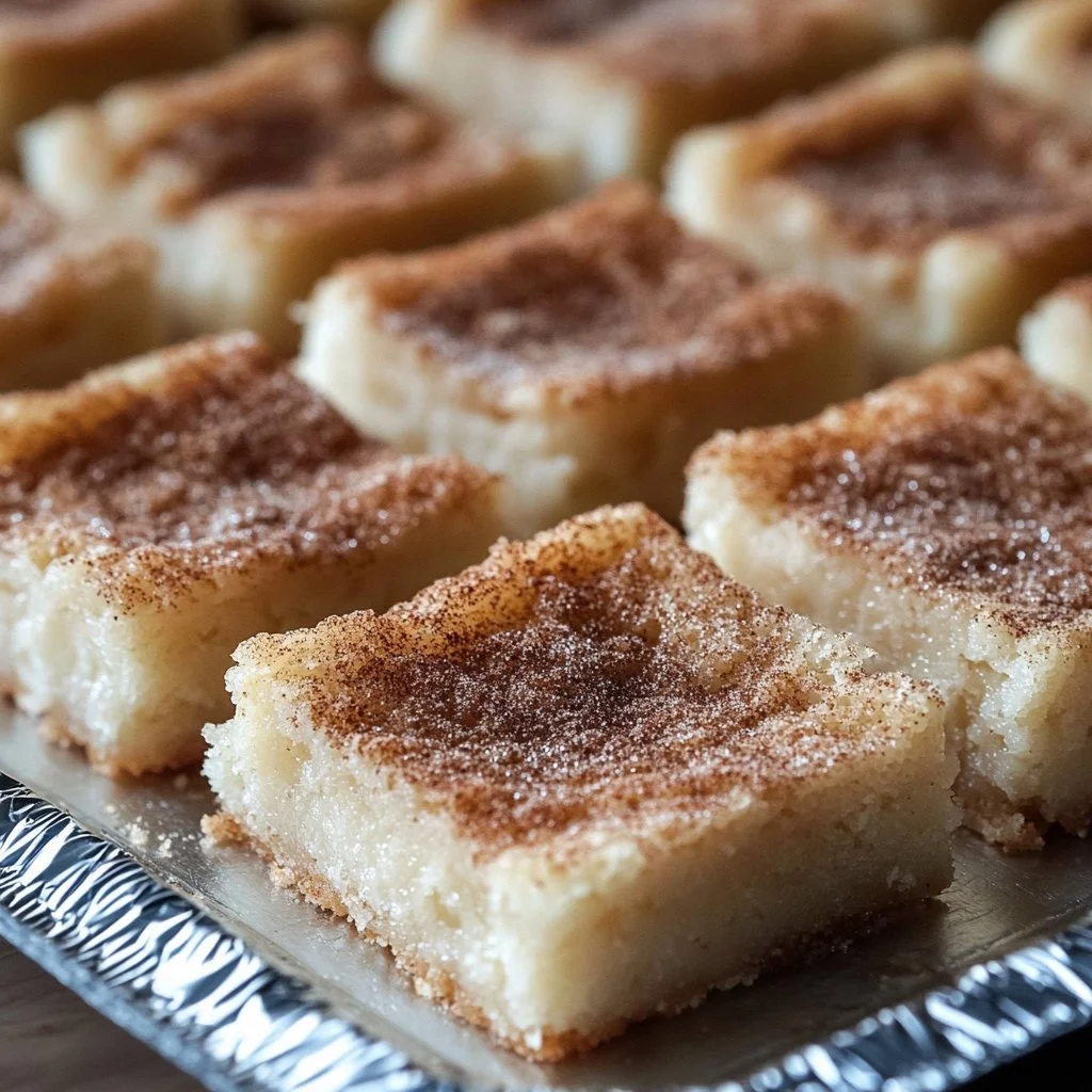 Cinnamon toast bar treats ready to serve on a colorful plate.