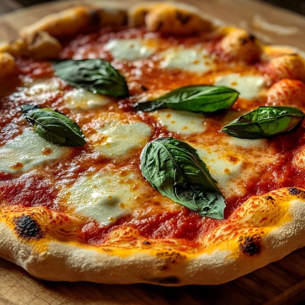 Delicious Classic Neapolitan Margherita pizza with fresh basil and mozzarella