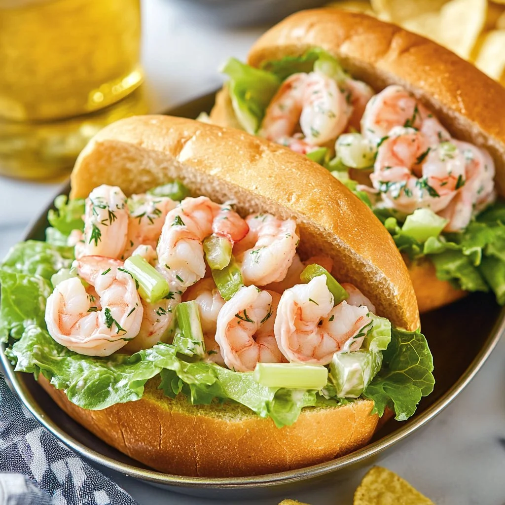 A fresh and colorful classic shrimp salad served in a bowl.