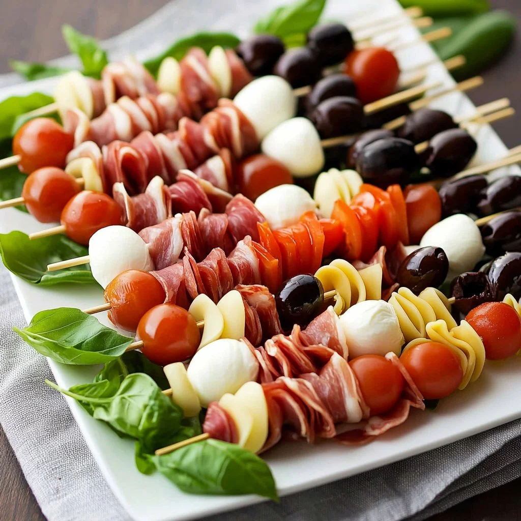 Colorful Mediterranean skewers with vegetables and meats on a grill