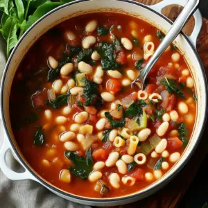 Delicious cozy pasta fagioli soup in a bowl