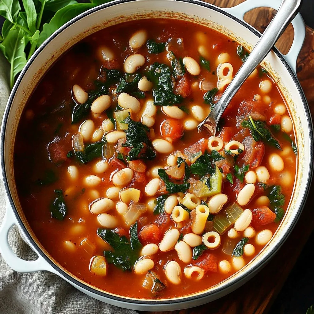 Delicious cozy pasta fagioli soup in a bowl