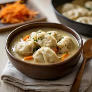 Delicious Cracker Barrel chicken dumplings served in a bowl