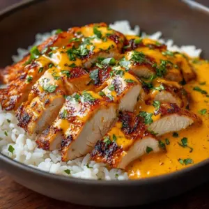 Creamy Cajun chicken dish served with rice and herbs