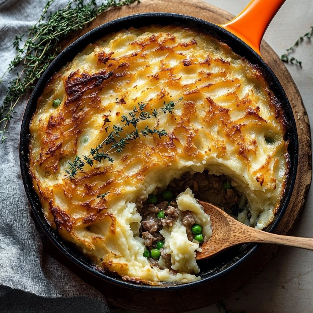 Creamy chicken shepherd's pie with mashed potatoes and vegetables