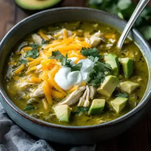 Creamy crock pot green enchilada chicken served in a bowl with garnish