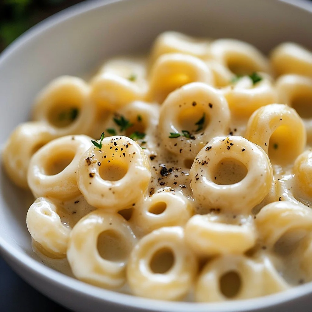 Creamy garlic butter pasta served in a bowl with fresh herbs