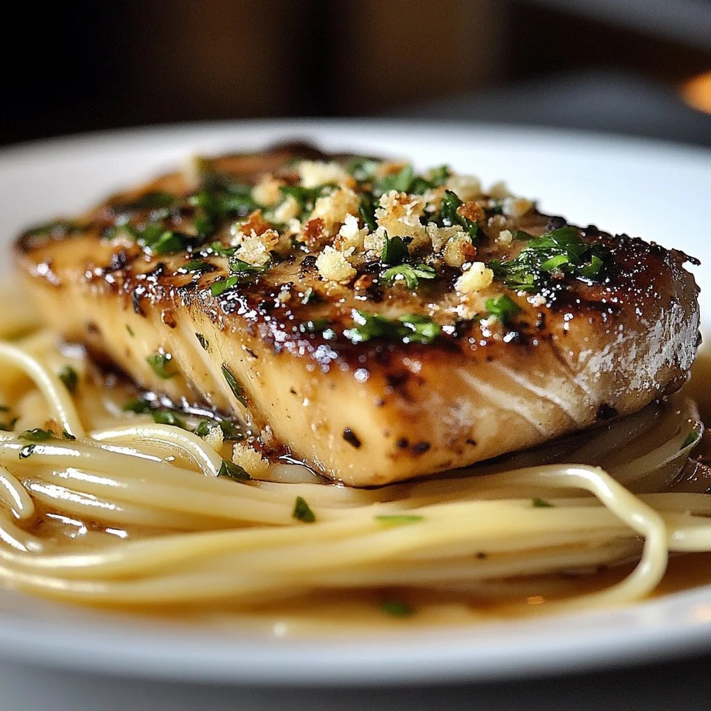 Creamy garlic butter steak pasta served in a plate