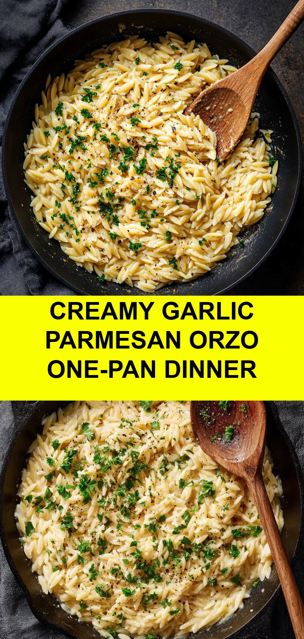 Creamy Garlic Parmesan Orzo One-Pan Dinner