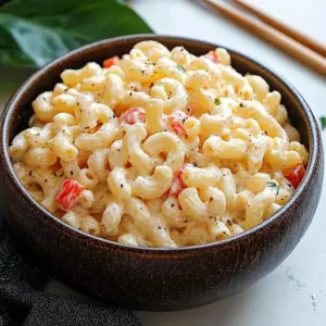 Delicious creamy Hawaiian macaroni salad served in a bowl