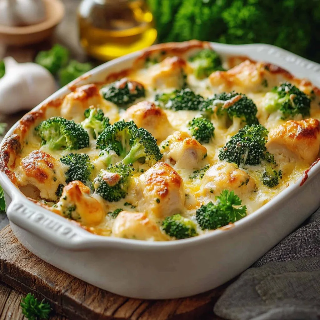 Creamy Keto Chicken Alfredo with Broccoli dish served on a plate