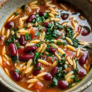 Creamy One-Pot Mediterranean Orzo and Beans dish in a bowl