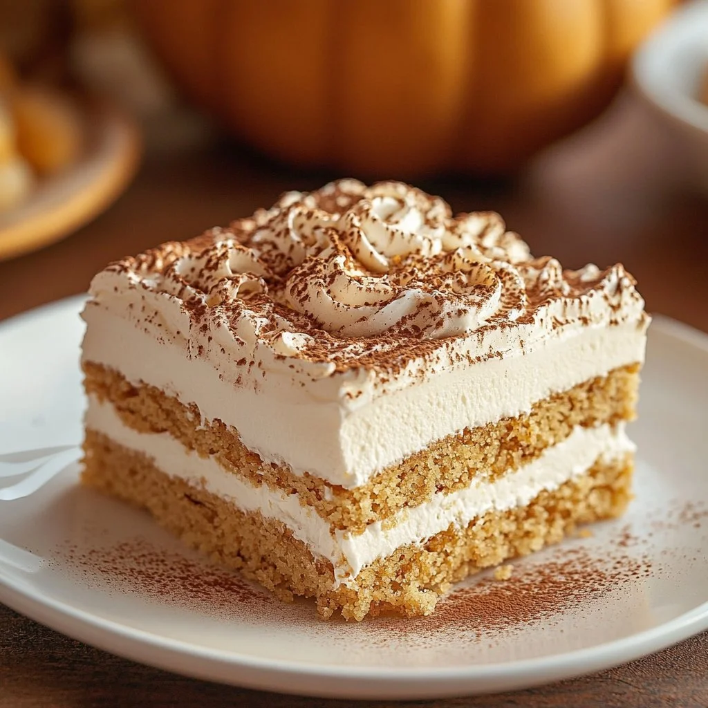 Delicious creamy pumpkin icebox cake topped with whipped cream