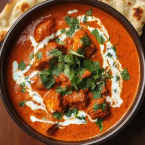 Creamy tomato coconut chicken curry served in a bowl with herbs