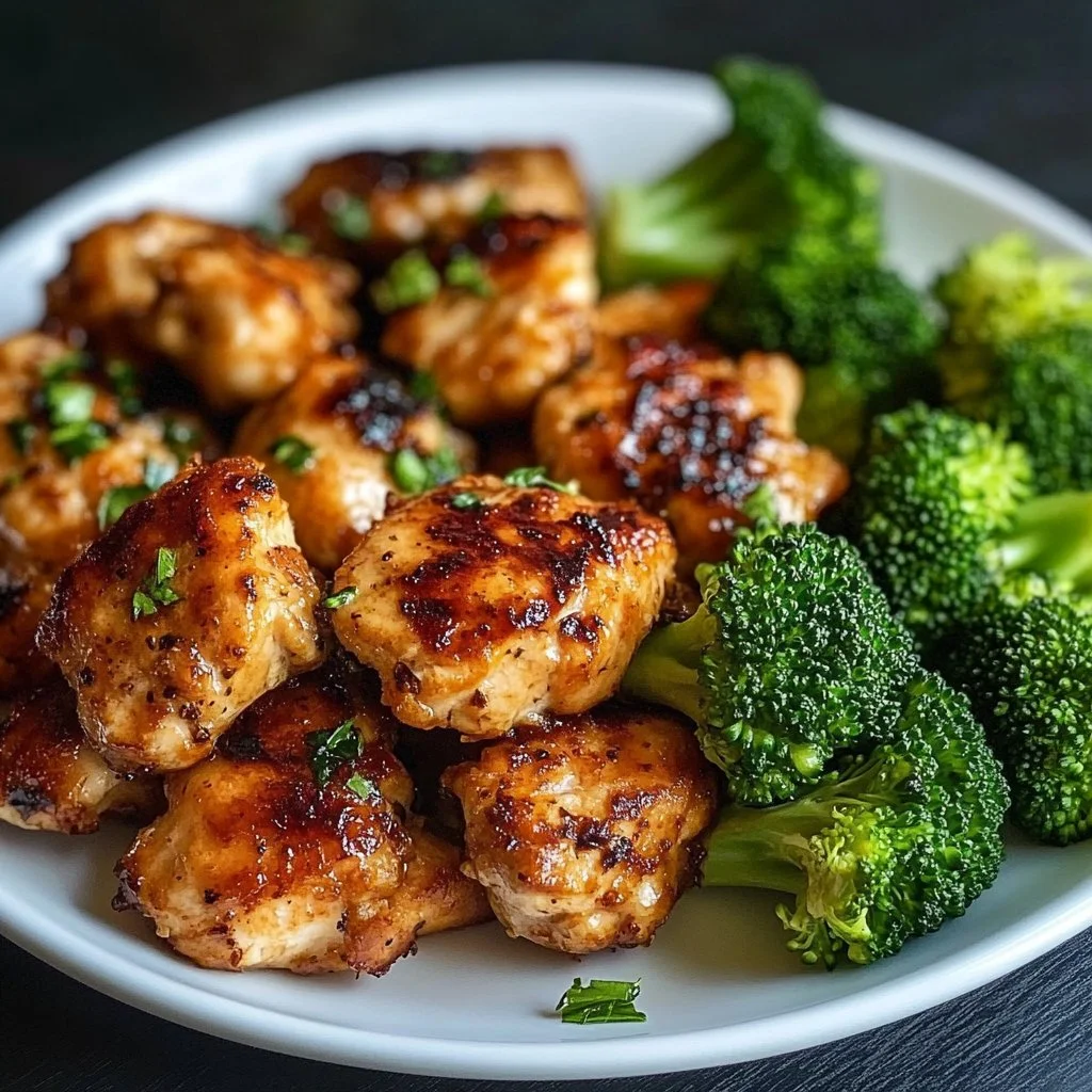 Crispy air fryer chicken served with broccoli on a plate.