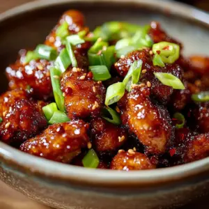 Crispy baked hot honey chicken garnished with herbs on a plate