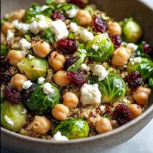 Crispy Brussels Sprouts Salad with vinaigrette and toppings served in a bowl.