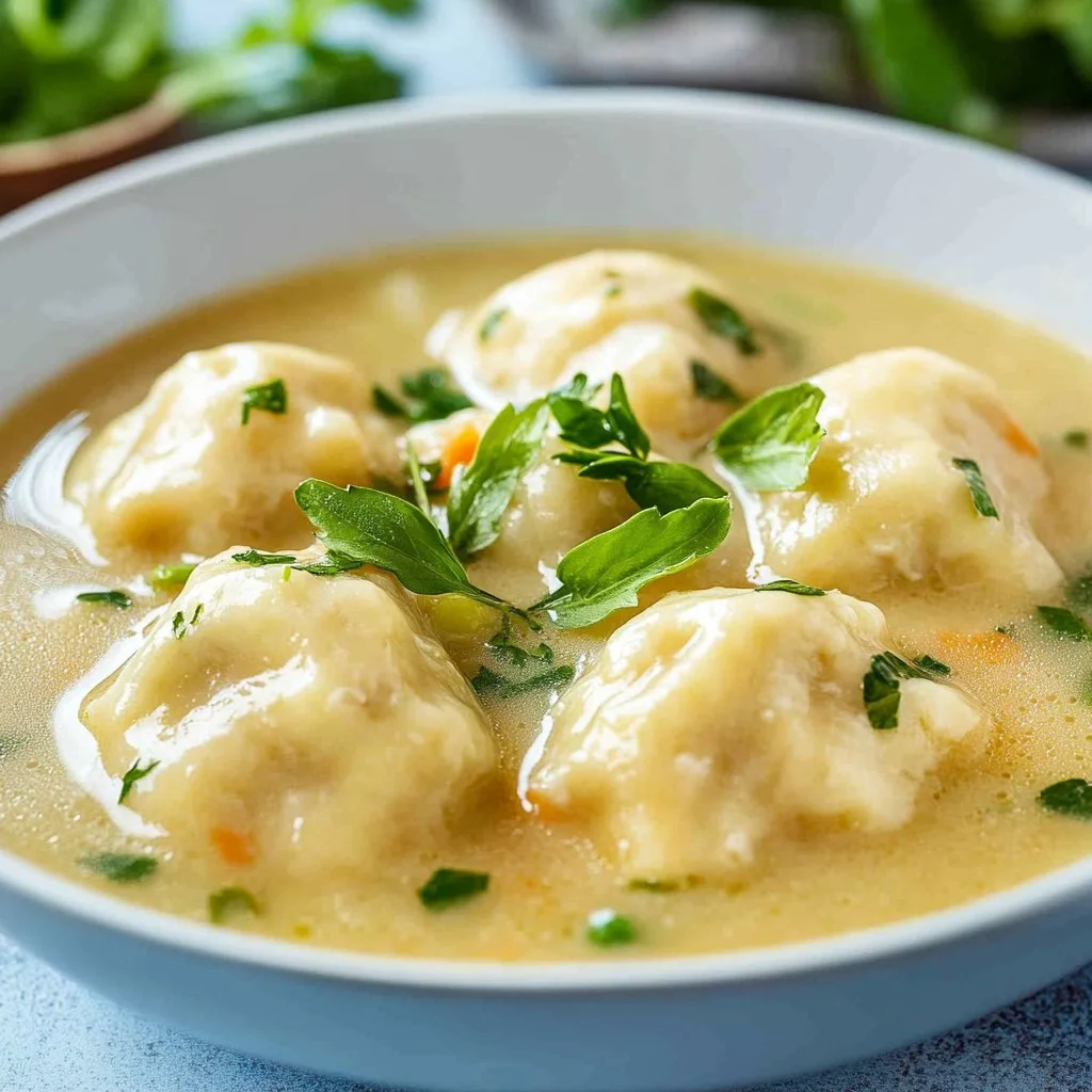 A delicious bowl of Crockpot Chicken and Dumplings ready to enjoy.