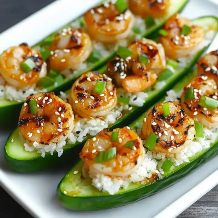 Cucumber avocado shrimp boats topped with fresh shrimp and herbs
