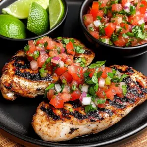 Plate of delicious Pico de Gallo Chicken topped with fresh ingredients