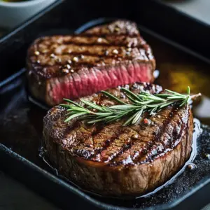 Deliciously seasoned venison steak cooked to perfection on a grill.