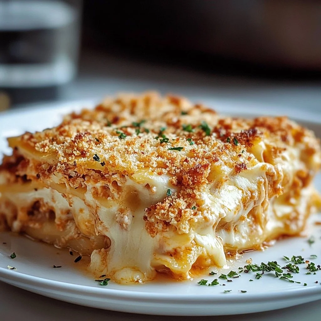 Delicious Dump-and-Bake Chicken Parmesan Casserole topped with cheese and herbs.
