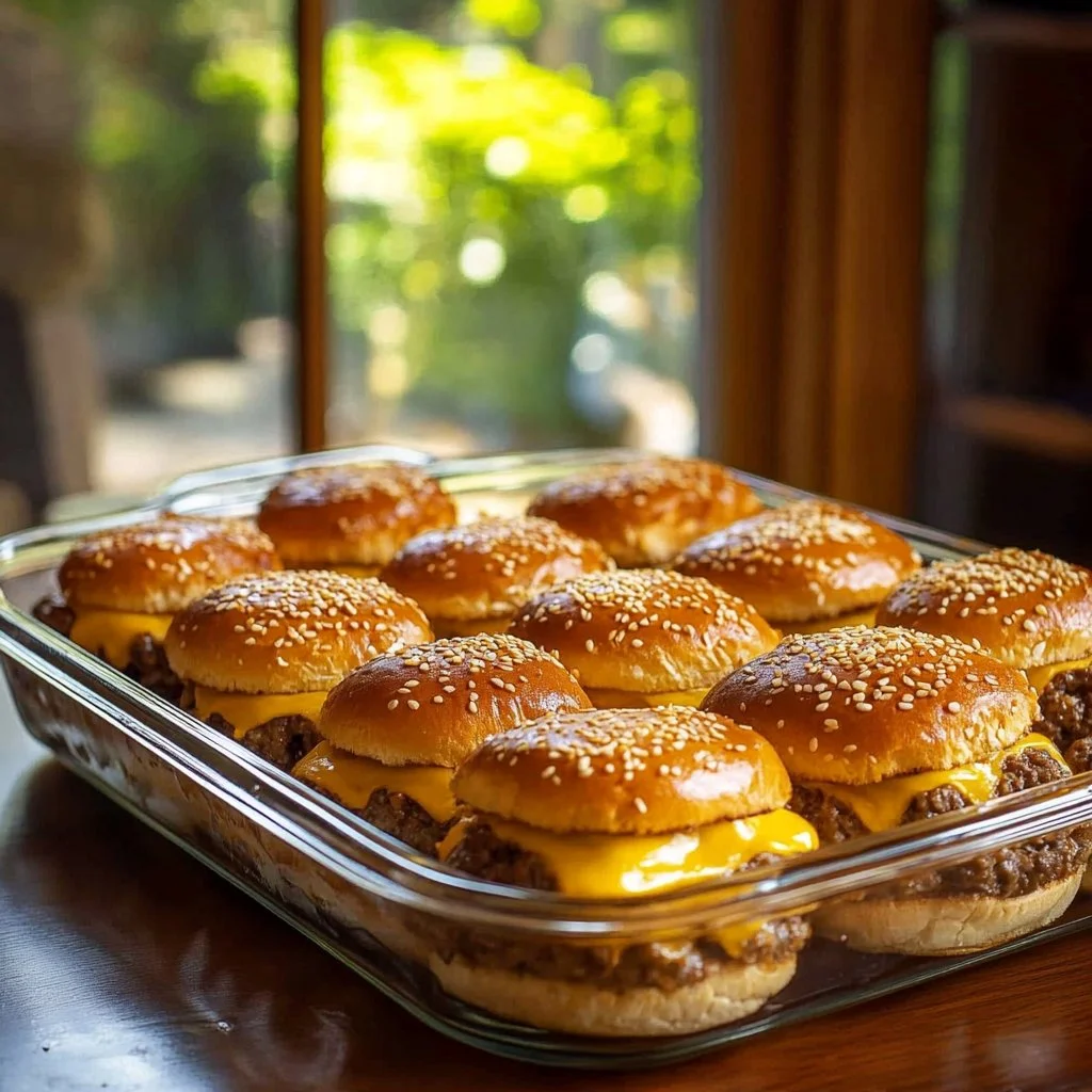 Juicy cheeseburger sliders on a platter
