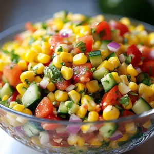Fresh corn salad served in a bowl with colorful vegetables