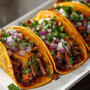 Delicious Easy Crock Pot Birria Tacos served with fresh toppings