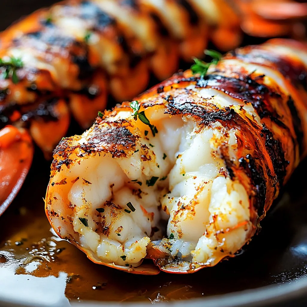 Delicious garlic butter lobster tail ready to serve