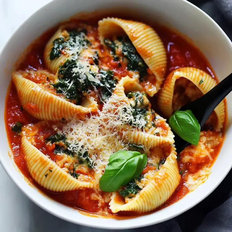 Baked spinach ricotta stuffed shells garnished with fresh herbs
