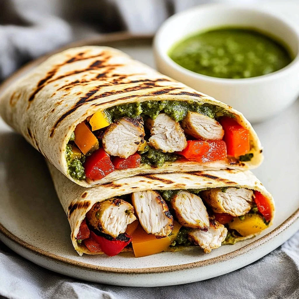 Easy turkey pesto roasted pepper wrap with fresh ingredients