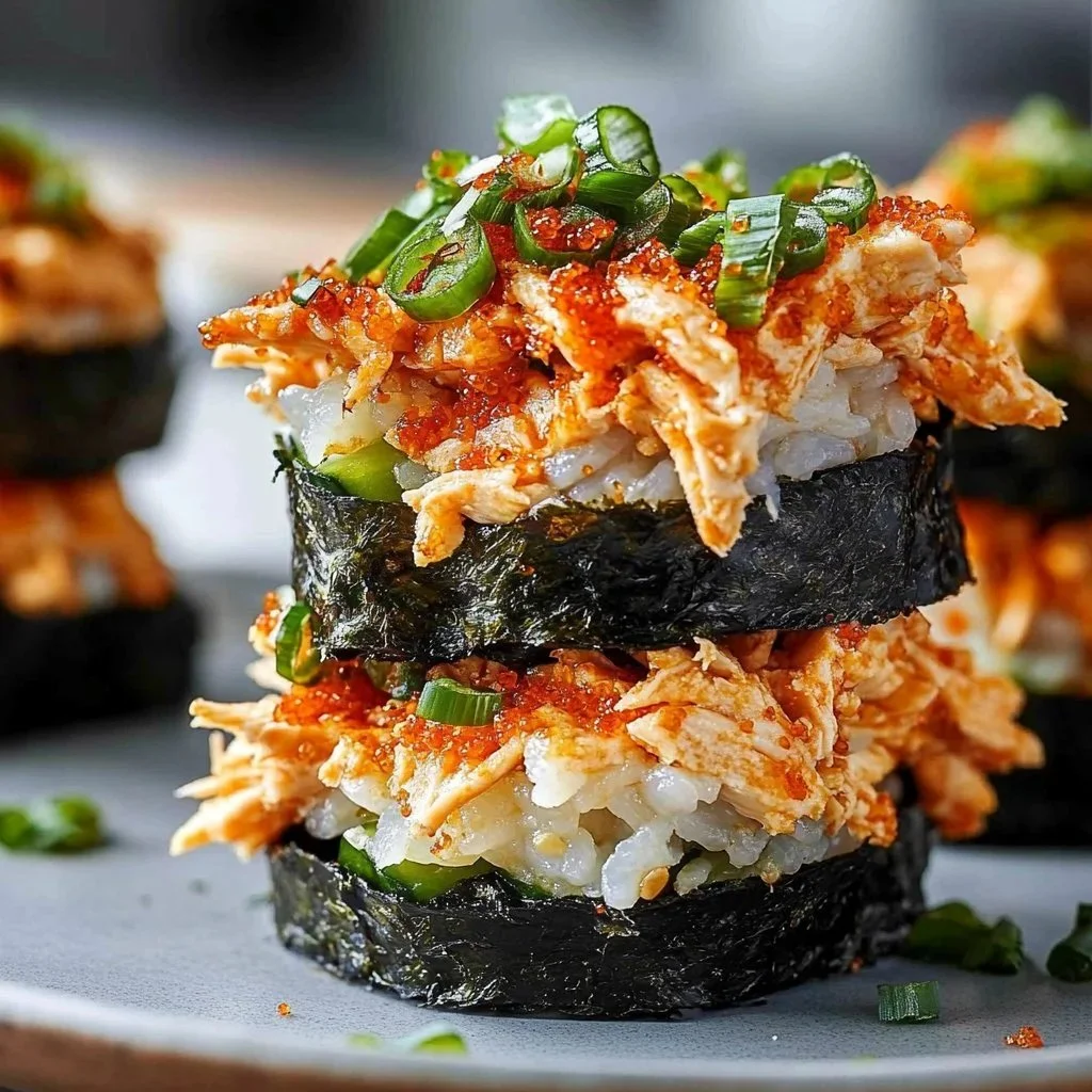 Delicious sushi bake tacos garnished and ready to serve