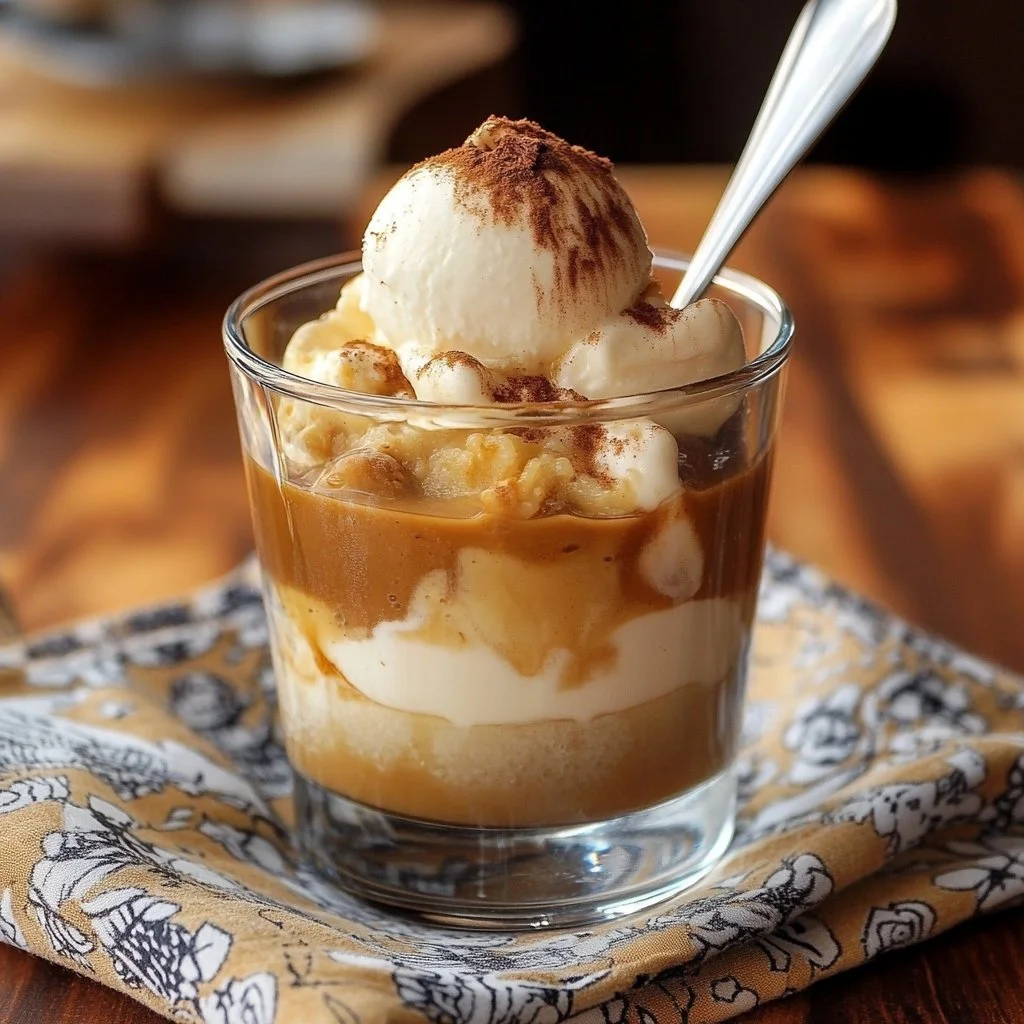 Delicious affogato dessert with espresso poured over vanilla ice cream.
