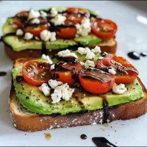Delicious feta topped avocado toast with fresh ingredients on a plate