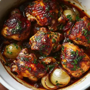 Delicious French Garlic Roast Chicken served with herbs and vegetables