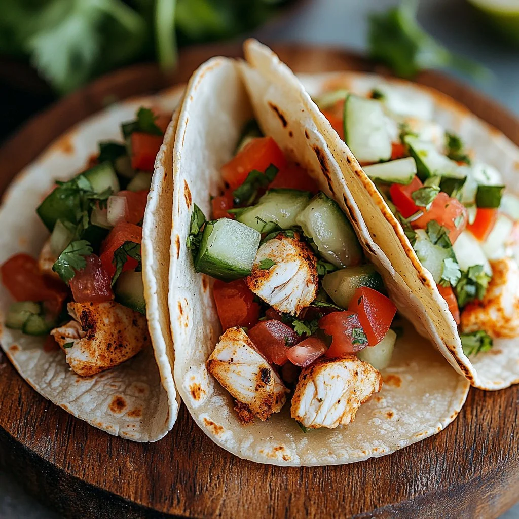 Freshly made Baja fish tacos with vibrant toppings and tortilla